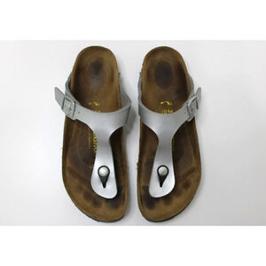 Birkenstock Gizeh Silver Thong Sandals Women’s EU 39 US 8 N Cork Footbed